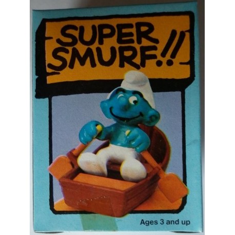 4.0219 40219 Schleich Peyo Super Smurf Puffo con barca a remi 1981